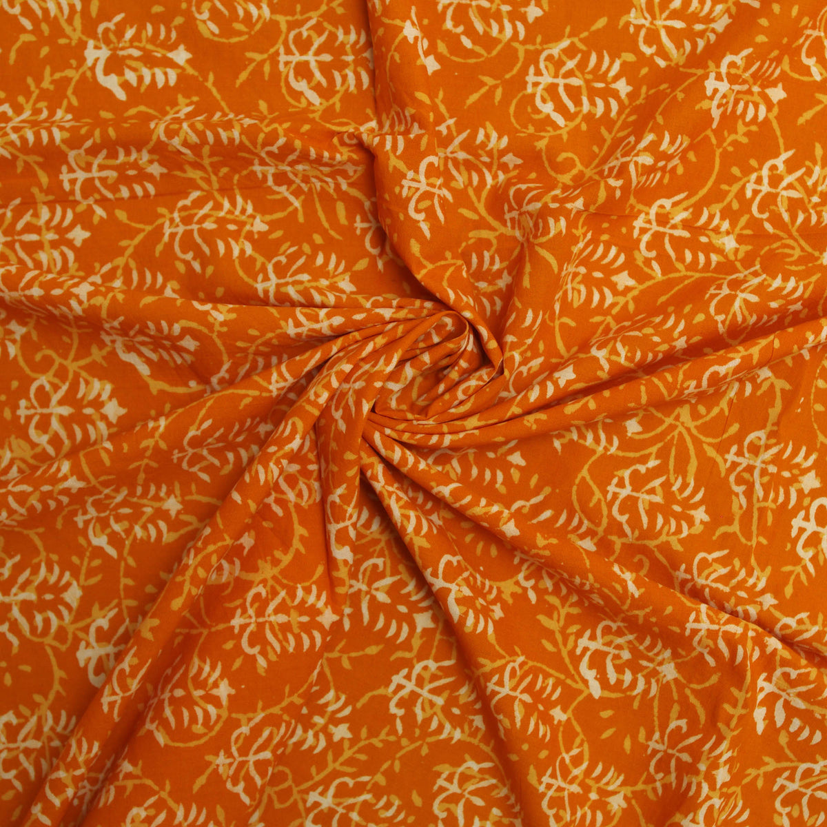 Bagru Hand Block Printed 100% Cotton Light Orange /Mustard Yellow With White Booti Print Women Dress Fabric Design 80