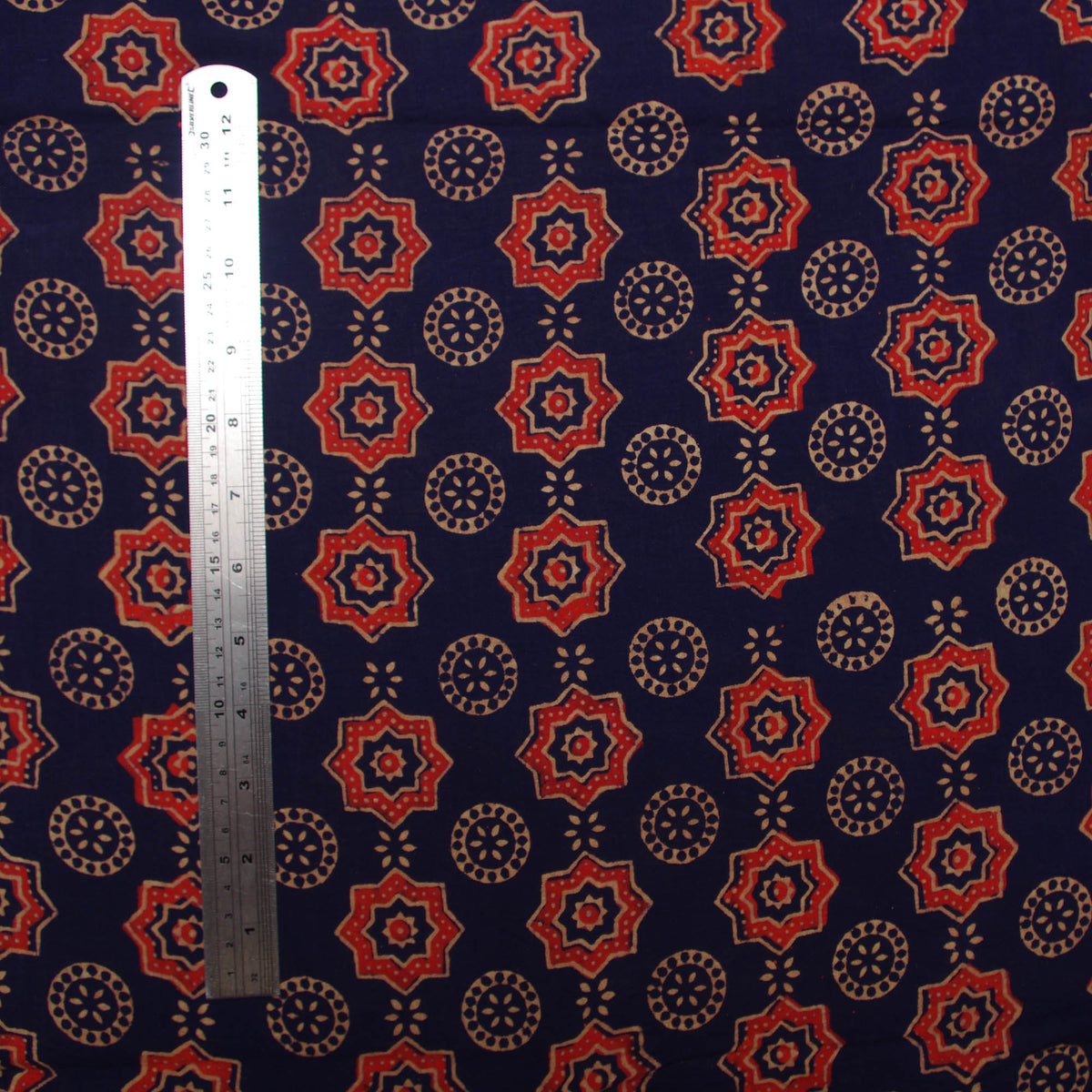 Indian Hand Block 100% Cotton Indigo Orange Women Dress Fabric Design 87 - Kantha Decor
