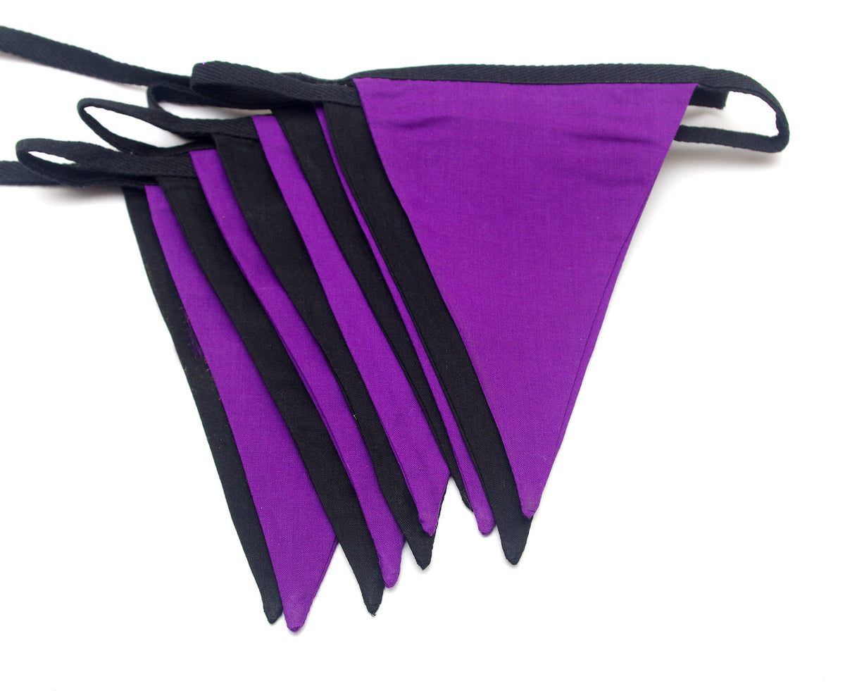 Purple & Black Double Layered Fabric Bunting Banner 10 Flags