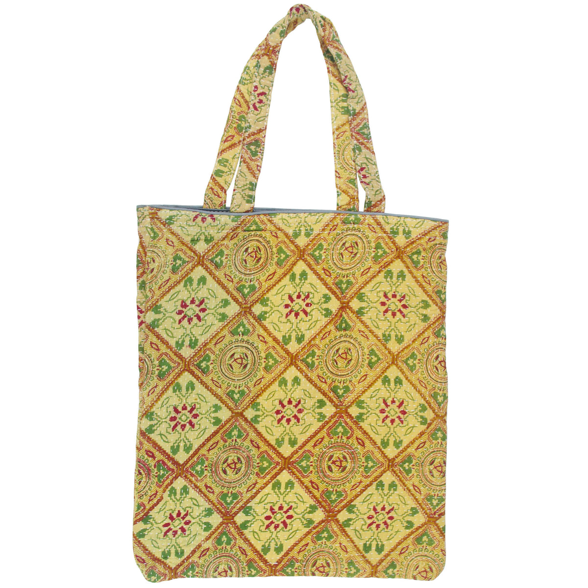Vintage Fine Kantha Stitched Cotton Tote Bag- Sand Brown