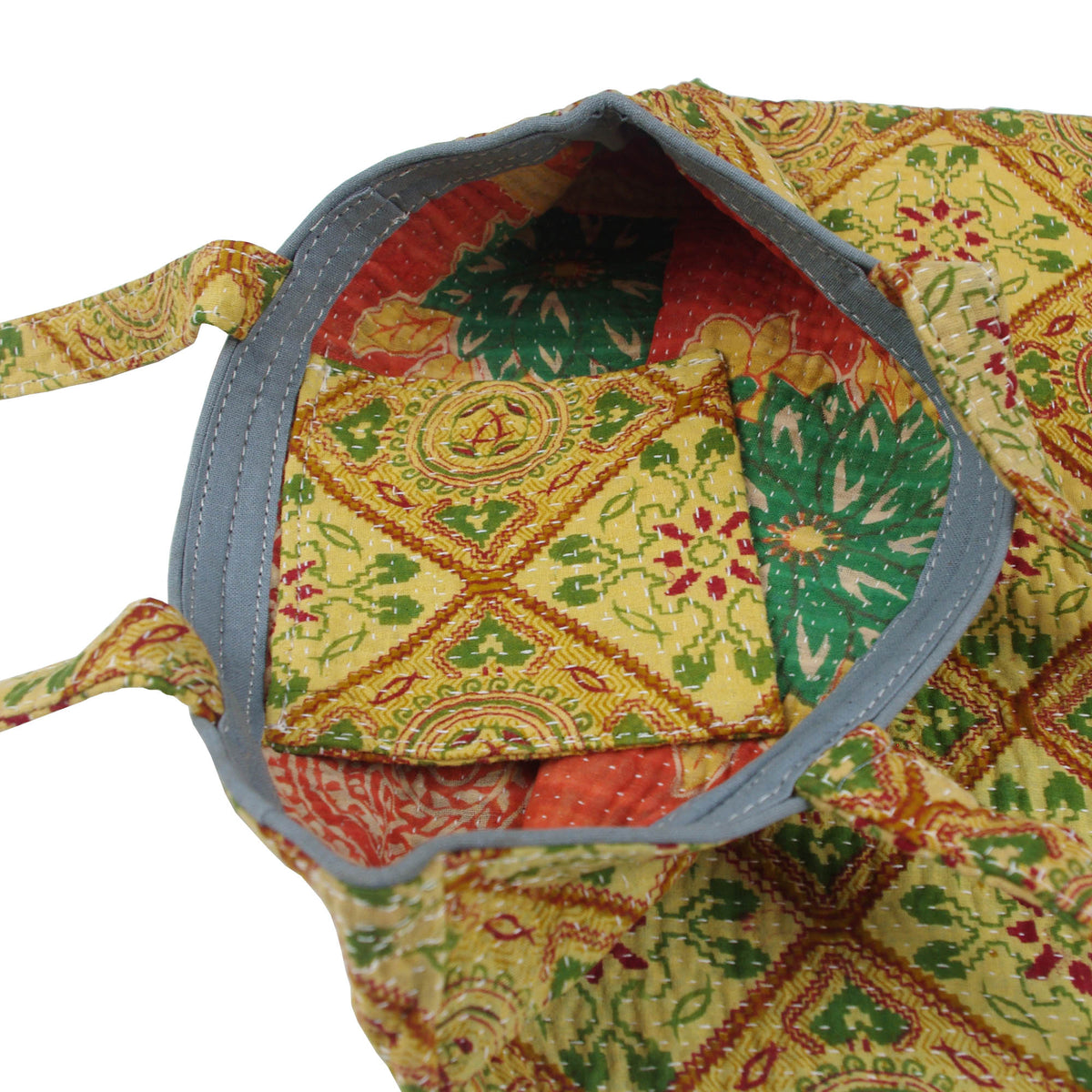 Vintage Fine Kantha Stitched Cotton Tote Bag- Sand Brown