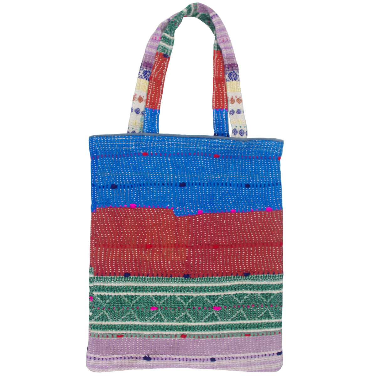 Vintage Fine Kantha Stitched Cotton Tote Bag - Multicolour