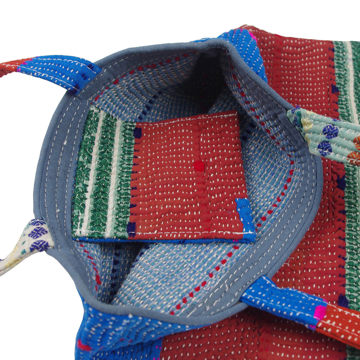 Vintage Fine Kantha Stitched Cotton Tote Bag - Multicolour