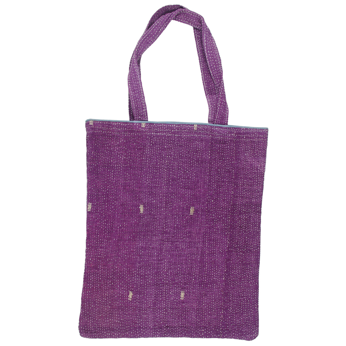 Vintage Fine Kantha Stitched Cotton Tote Bag- Dusty Purple