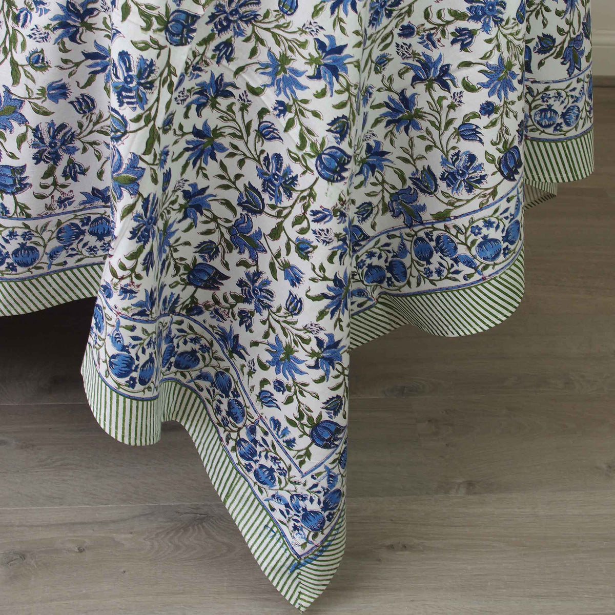 Blue Floral Pattern Block Printed Rectangle Tablecloth Table Cover