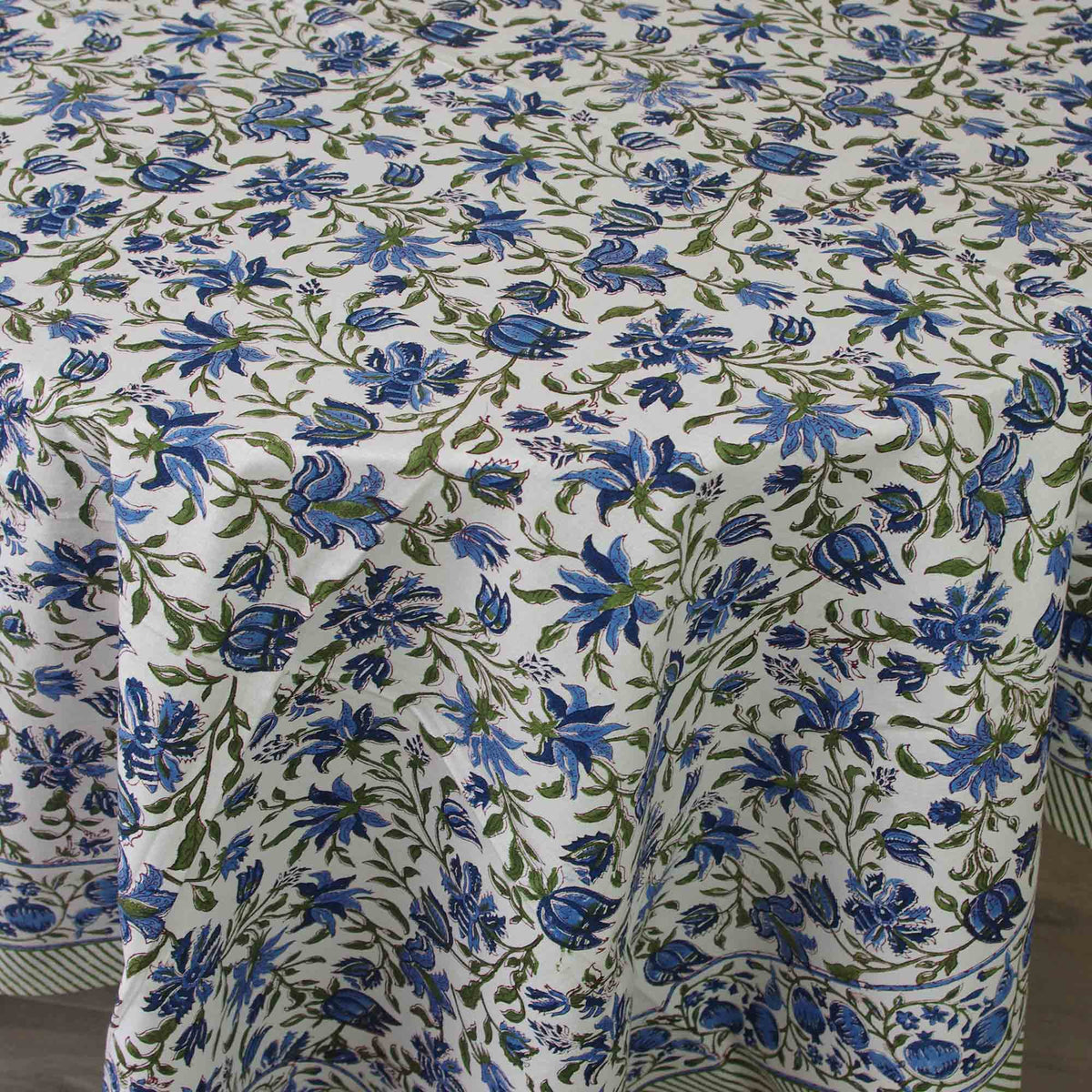 Blaue Blumenmuster Block bedruckte rechteckige Tischdecke Tischdecke