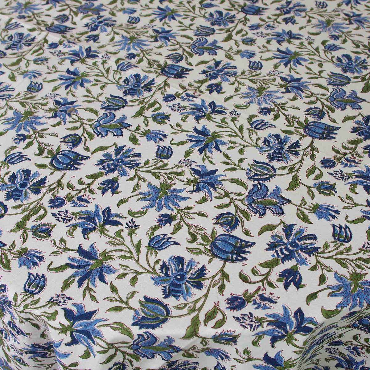 Blue Floral Pattern Block Printed Rectangle Tablecloth Table Cover