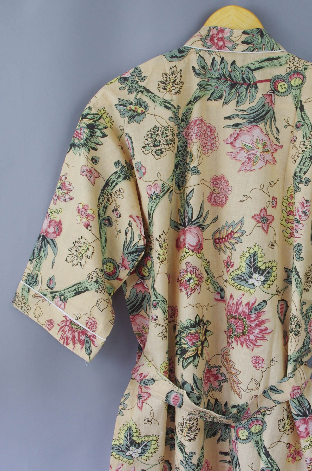 Tropical Forest On Beige Base Cotton Kimono Dressing Gown