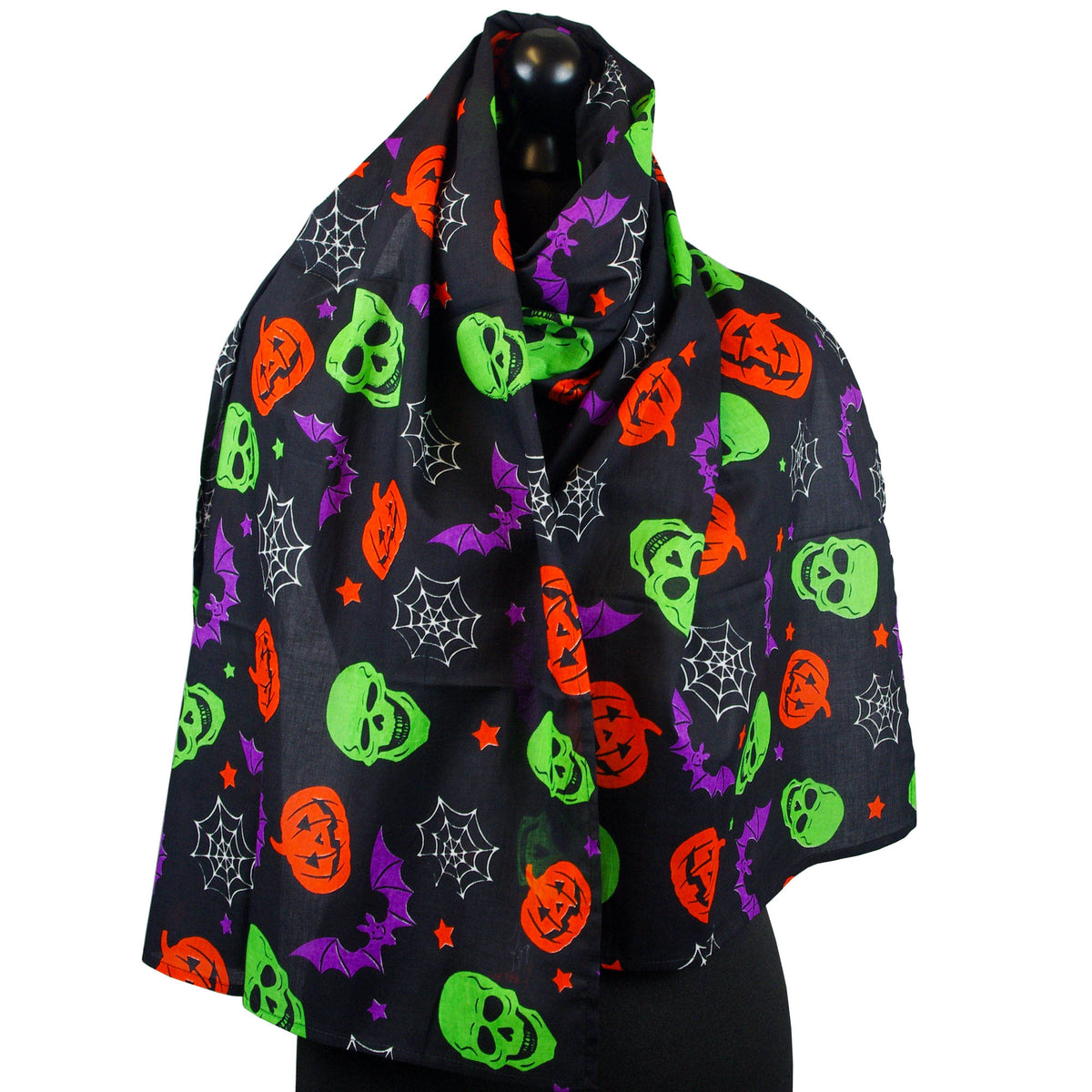 Halloween Spooky Pumpkin &amp; Skull Print Damen Leichter Schal – Mehrfarbig