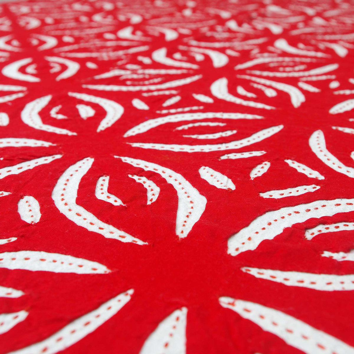 Red Applique Cutwork Cotton Indian Bedspread Bed sheet