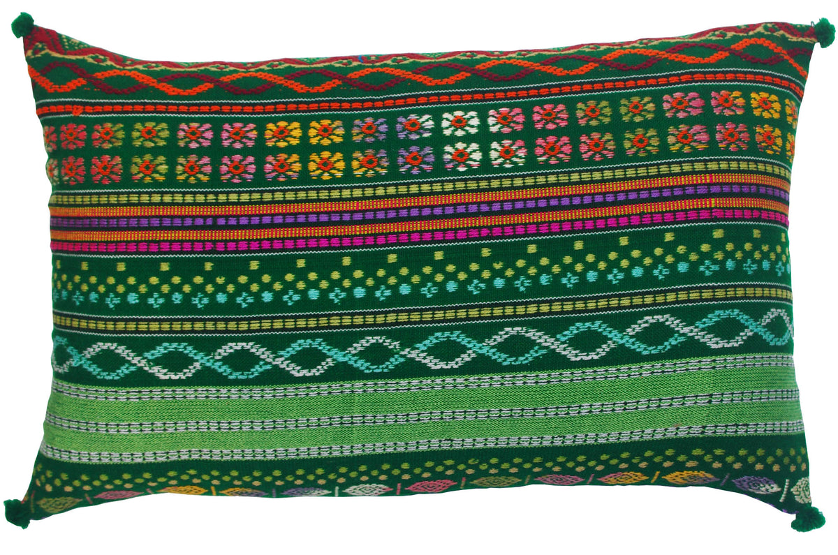 Packung mit 2 länglichen, handgewebten Kissenbezügen aus Baumwolle – Grün