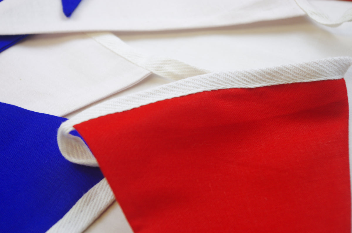 Red White and Blue Plain Fabric Bunting Banner, 3M, 5M & 10M