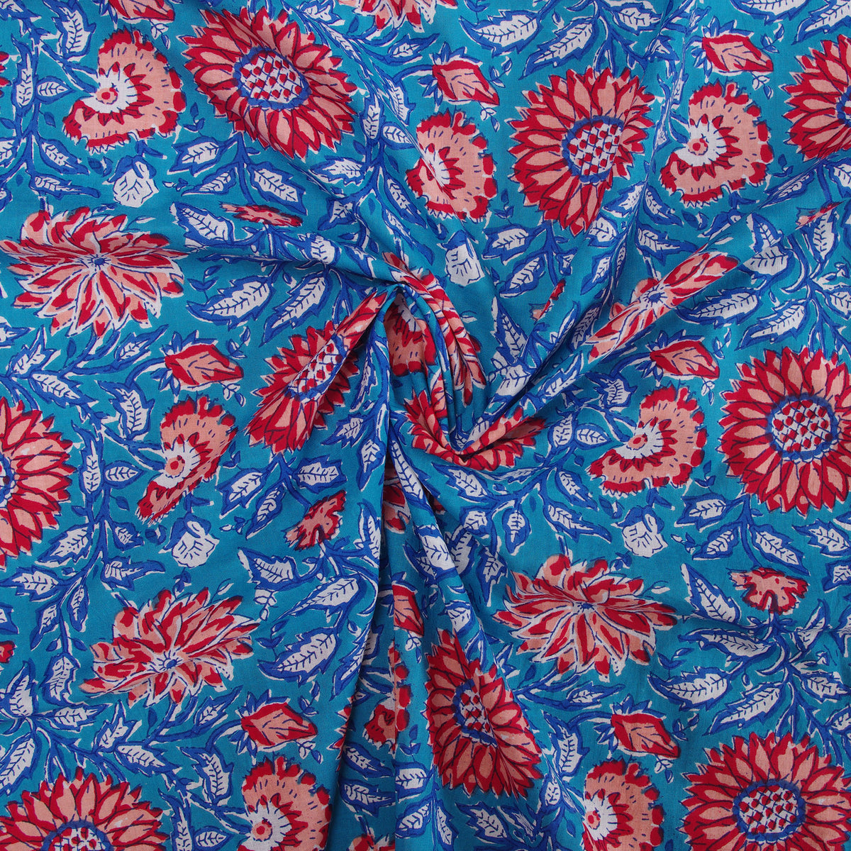 Indischer Handblock 100% Baumwolle Rot Blumen Damen Kleid Stoff Stoff Design 133