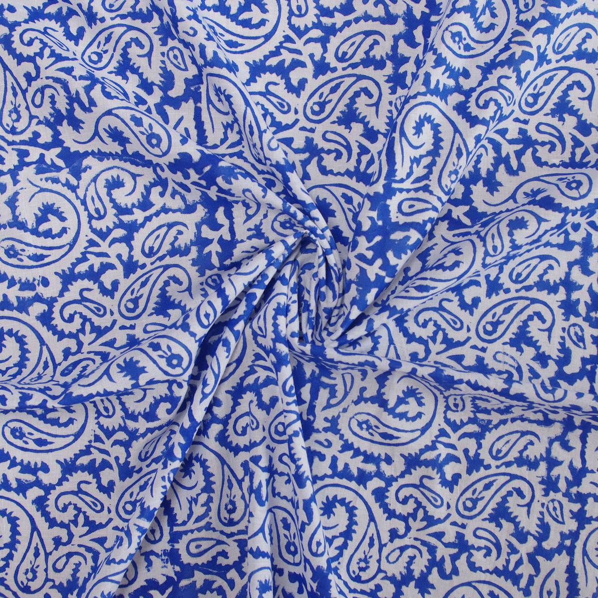 Indian Hand Block 100% Cotton Blue Paisley Women Dress Fabric Design 130