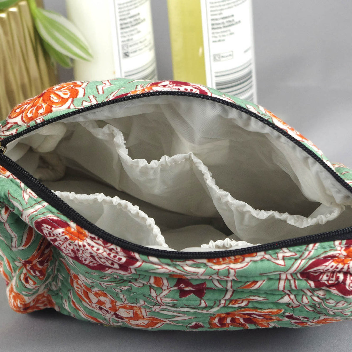 Block Print Quilted Toiletry Bag - Ditsy Floral