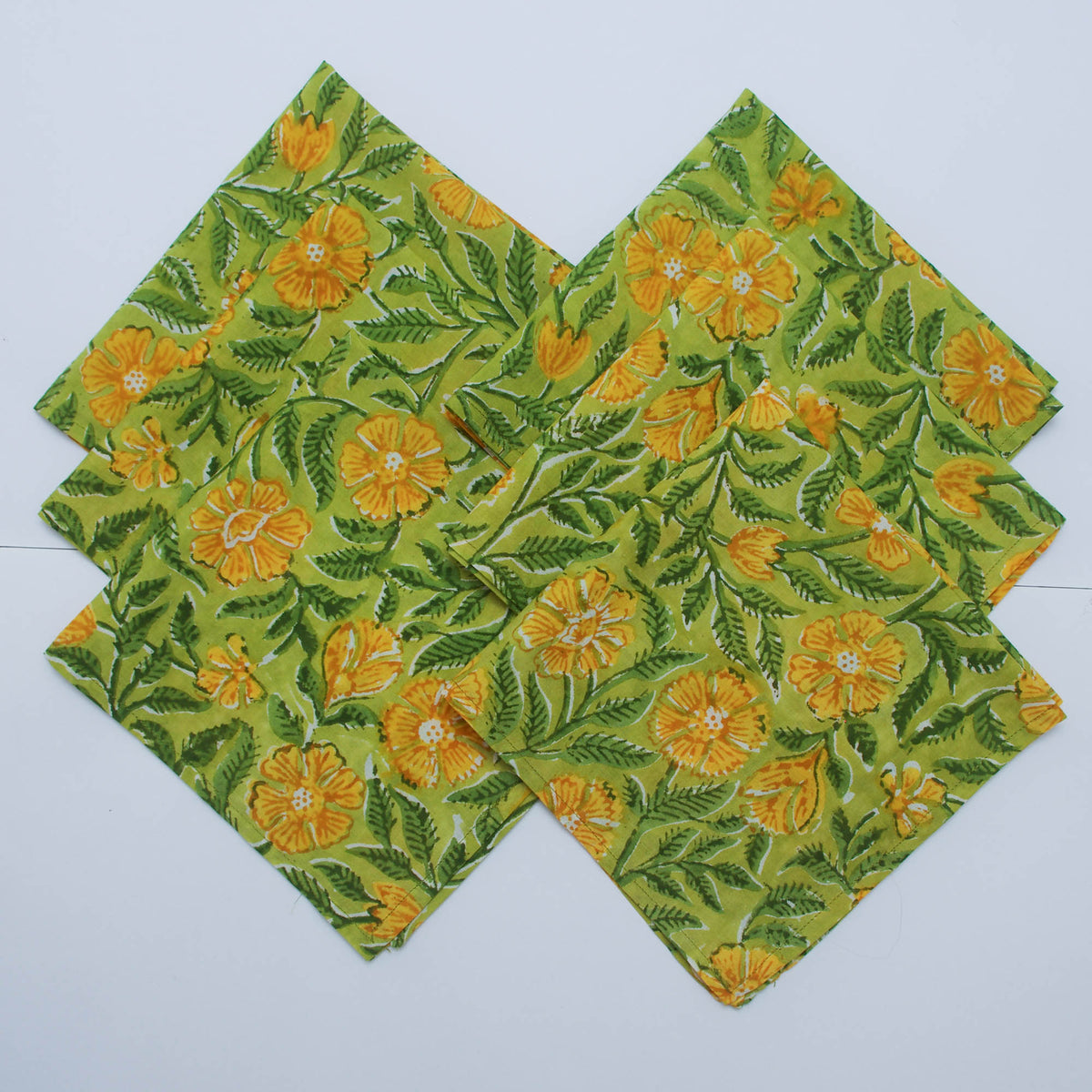 Grüne Dinner-Servietten mit Blumenblockdruck (40,6 cm) – 4er-Set