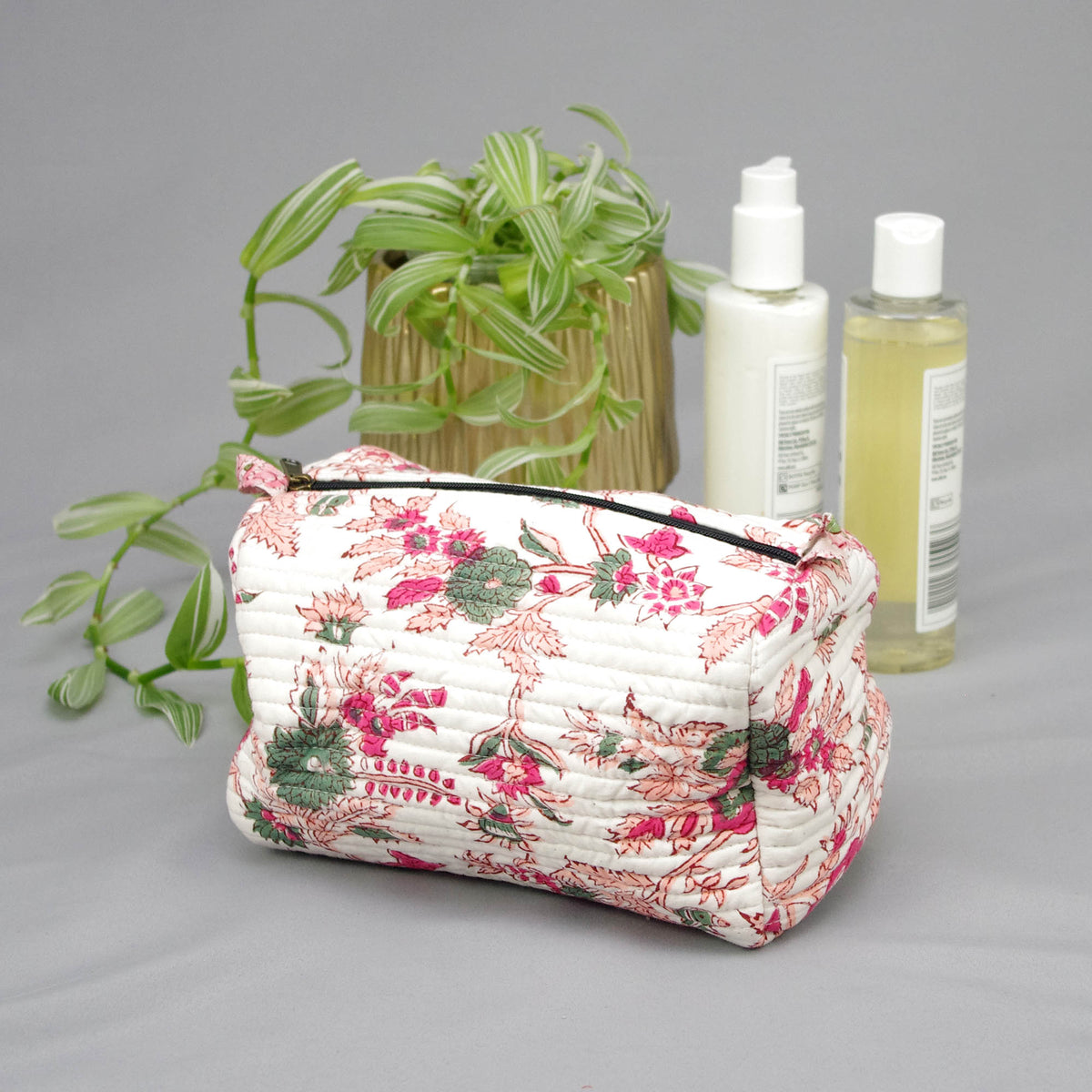 Block Print Quilted Toiletry Bag - Botanical