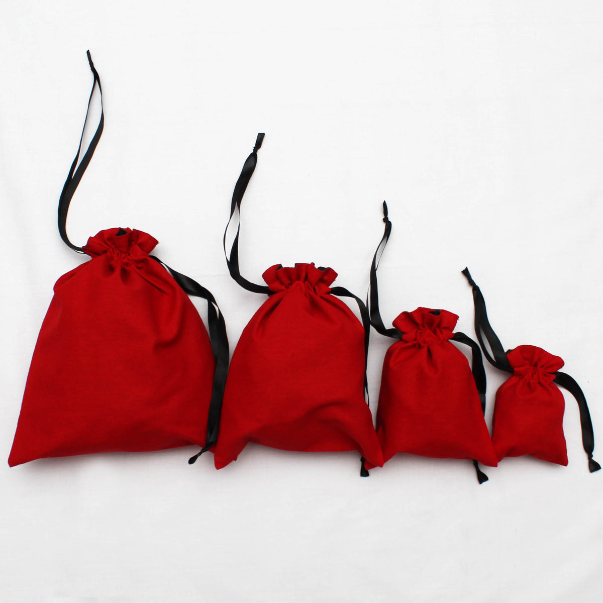 Cotton Drawstring Gift Bags In Red Colour X Set of 4