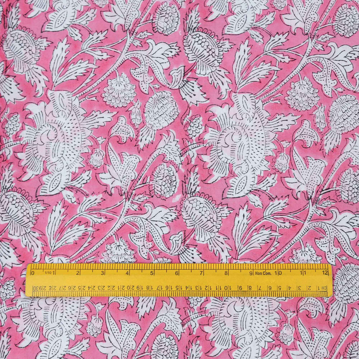 Indian Hand Block Print Pink Summer Blossom 100% Cotton Fabric Design 358