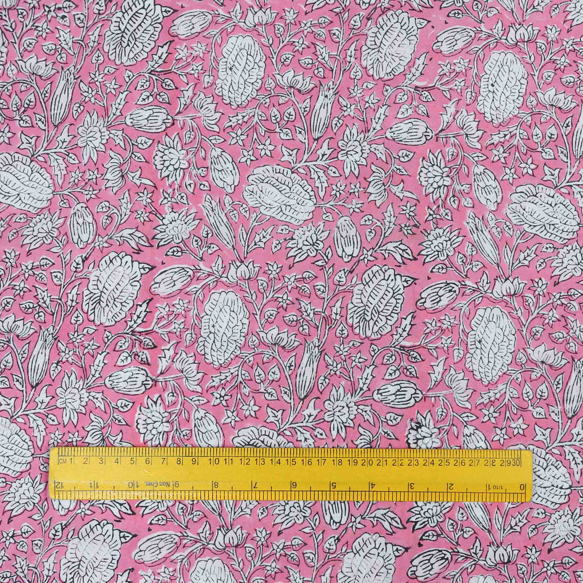 Indian Hand Block Print Pink Floral 100% Cotton Fabric Design 356