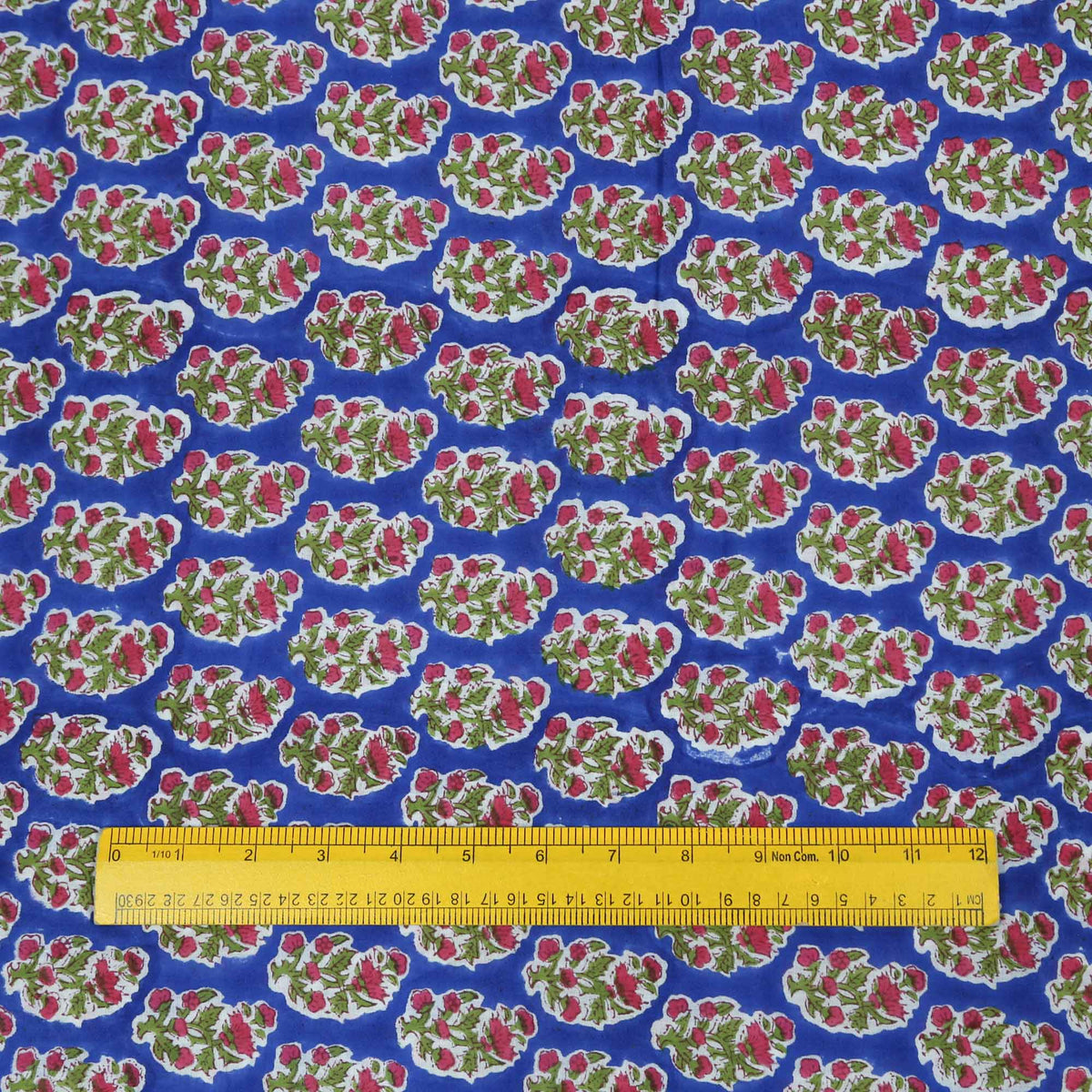 Indischer Handblockdruck, königsblaue Motive, 100 % Baumwollstoff, Design 352