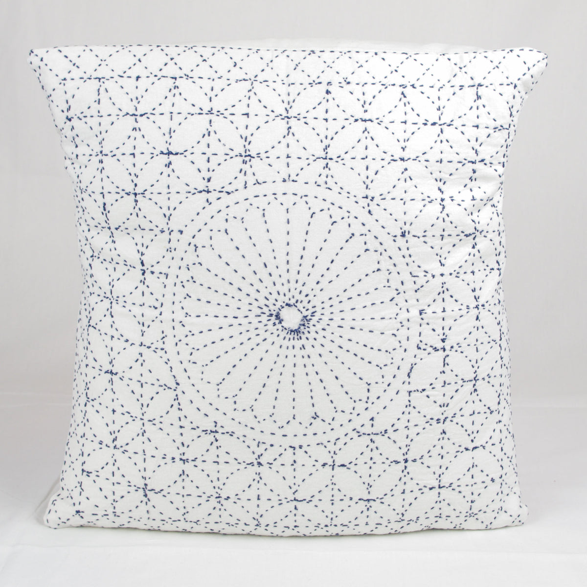 Nakshi Kantha Cushion Cover - White & Blue