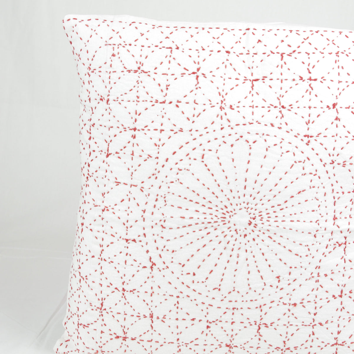 Nakshi Kantha Cushion Cover - White & Red