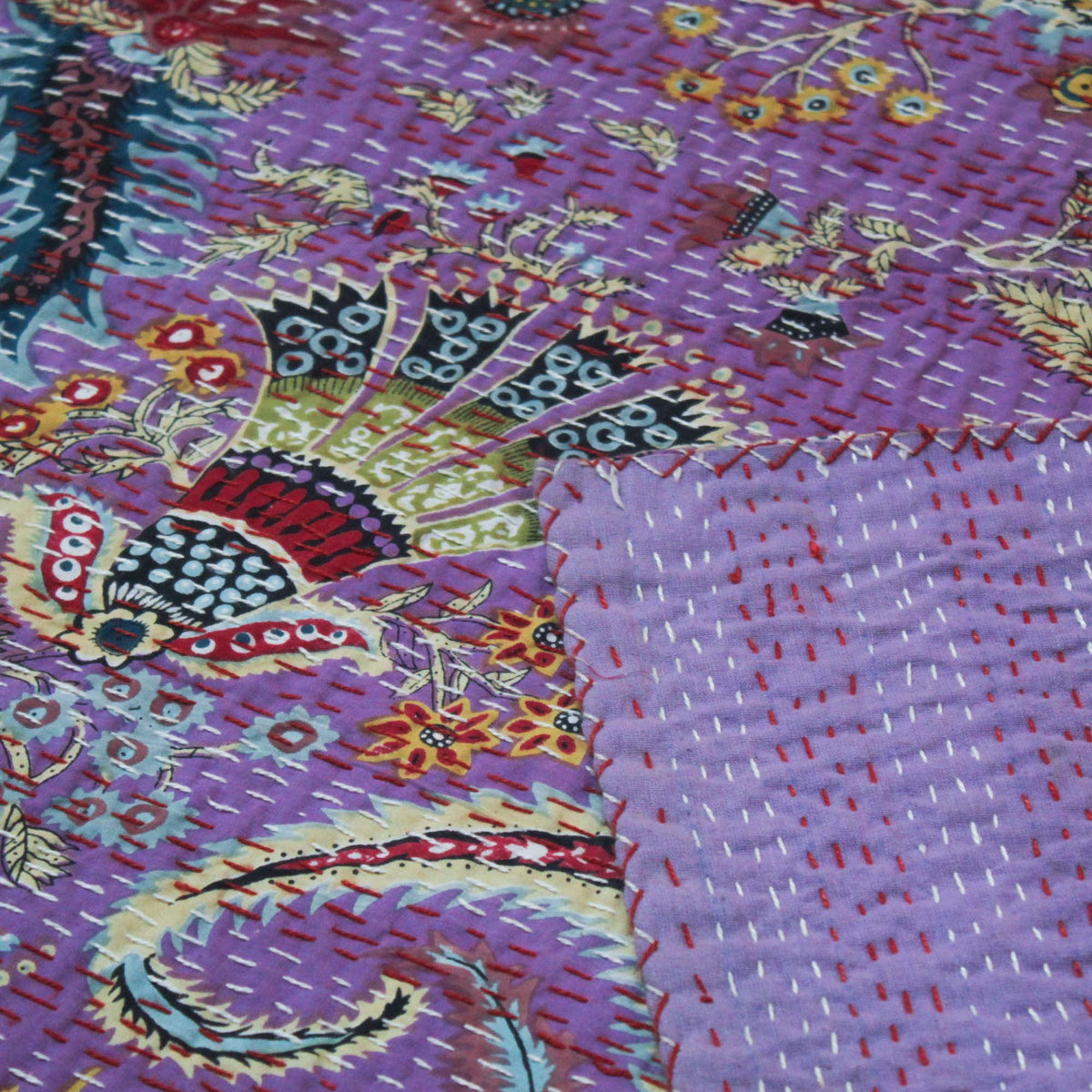 Mukut Print Dark Lavender Indian Kantha Quilt
