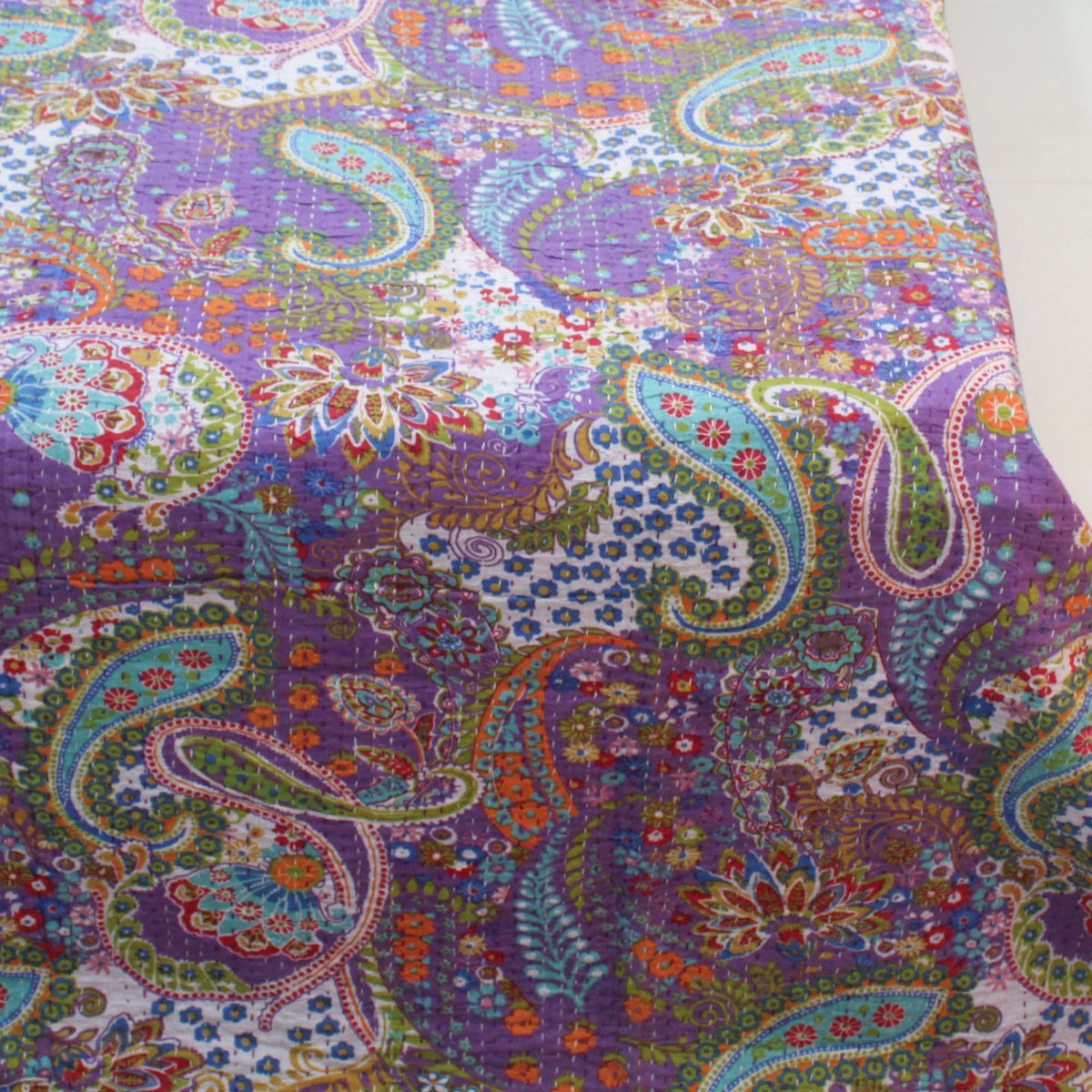 Lavender Paisley Print Indian Kantha Quilt