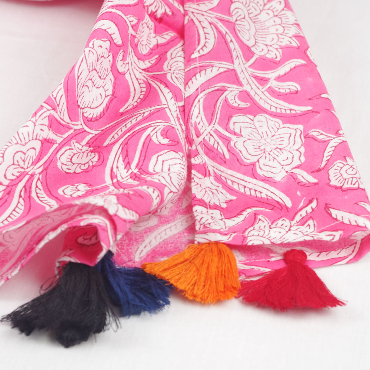 Cotton Scarf In Pink Floral With Tussle