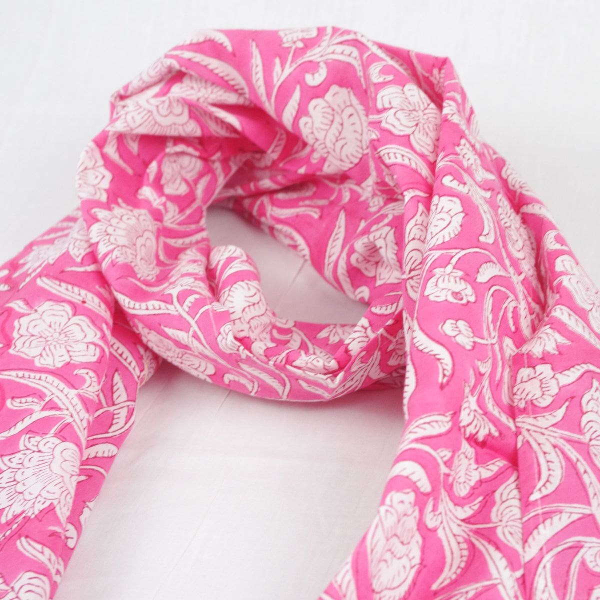 Cotton Scarf In Pink Floral With Tussle