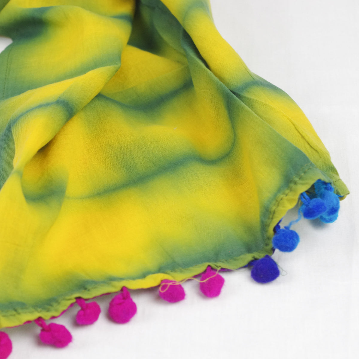 Cotton Scarf In  Green Yellow Tie Dye