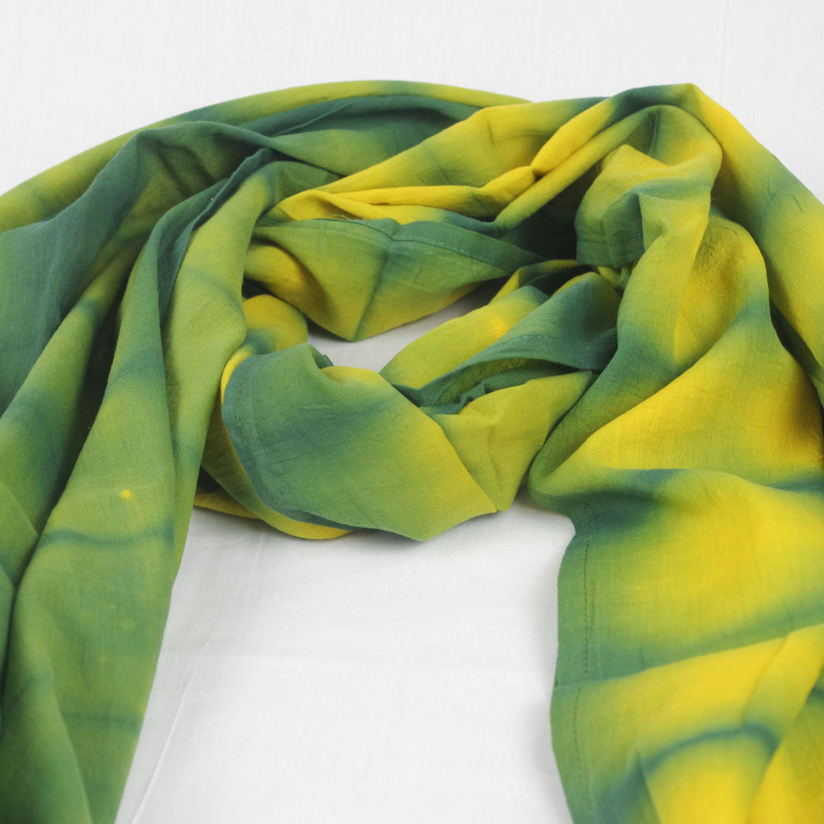 Cotton Scarf In  Green Yellow Tie Dye
