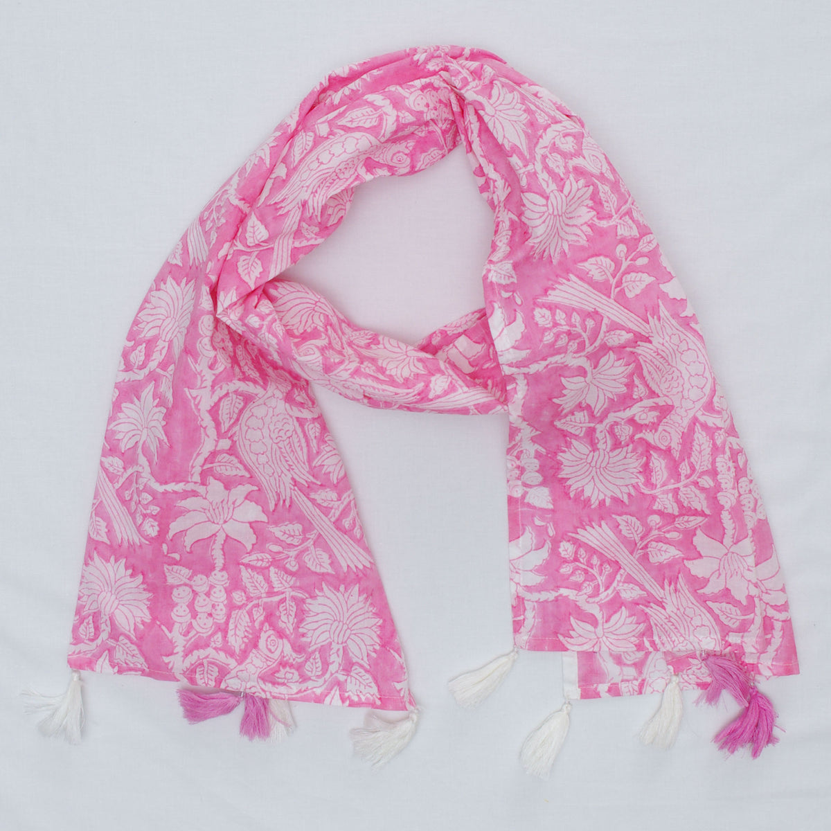 Cotton Scarf In Beautiful Pink White With Tussle