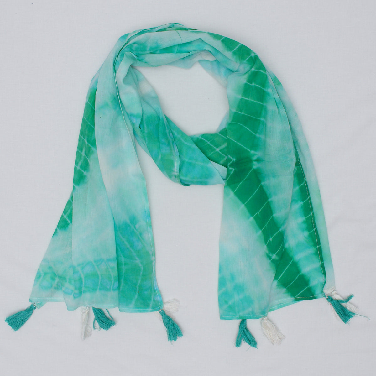 Cotton Scarf In Teal Green With Tussle