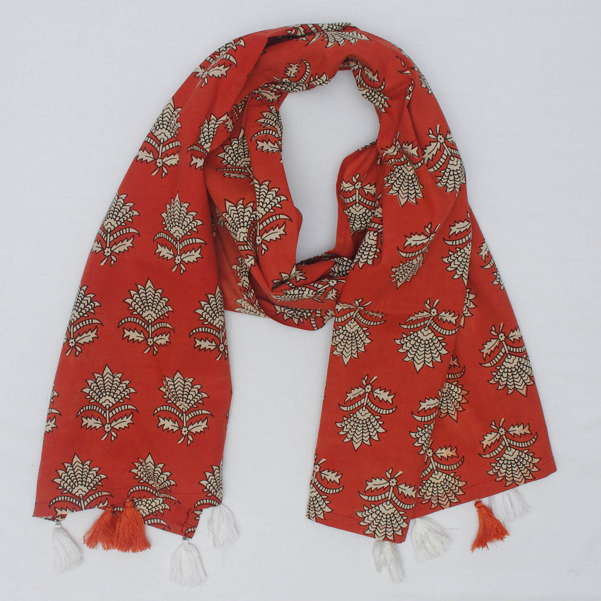 Cotton Scarf In Red Brown With Tussle