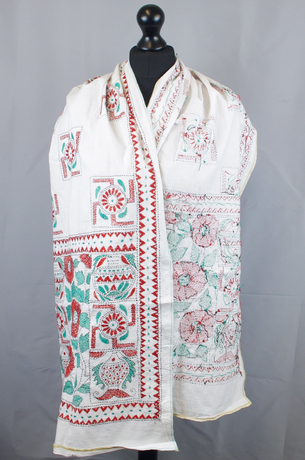 Embroidred Cotton Scarf - Red Swastik Design