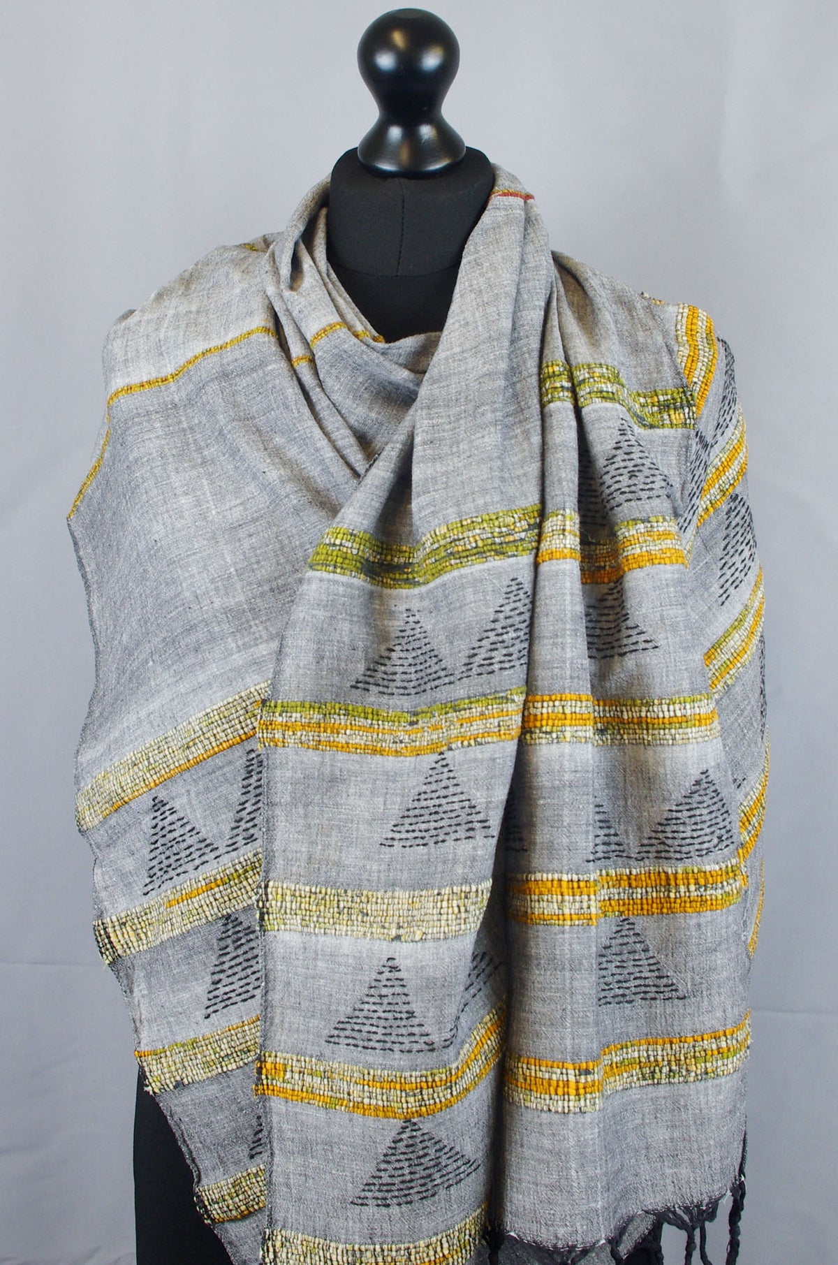 Embroidred Cotton Scarf - Grey Triangle