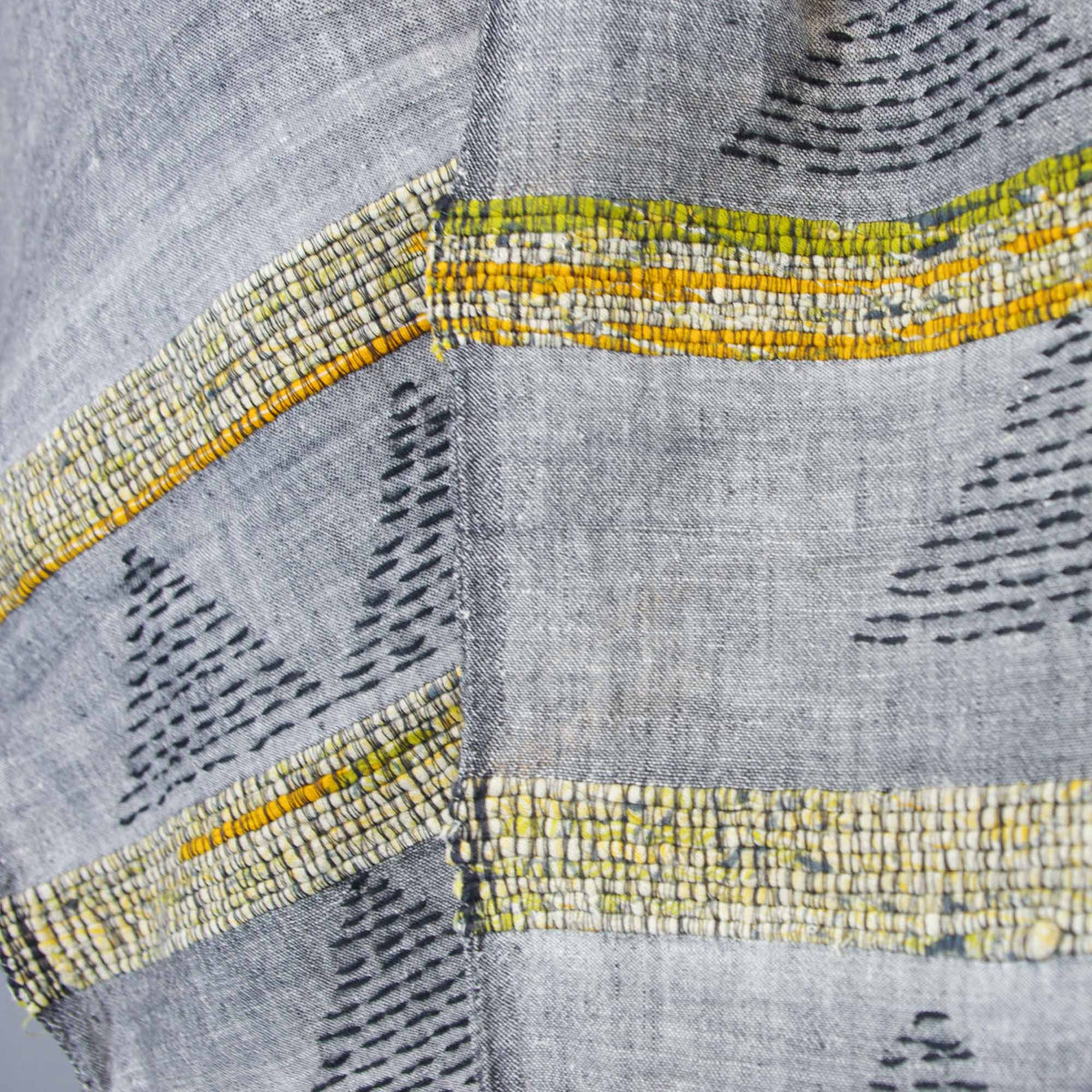 Embroidred Cotton Scarf - Grey Triangle