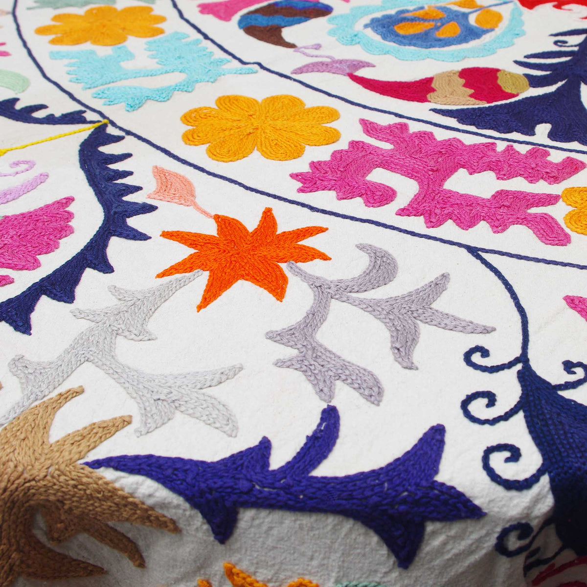 Uzbek Suzani Bedspread With Embroidery - Scarlet Floral