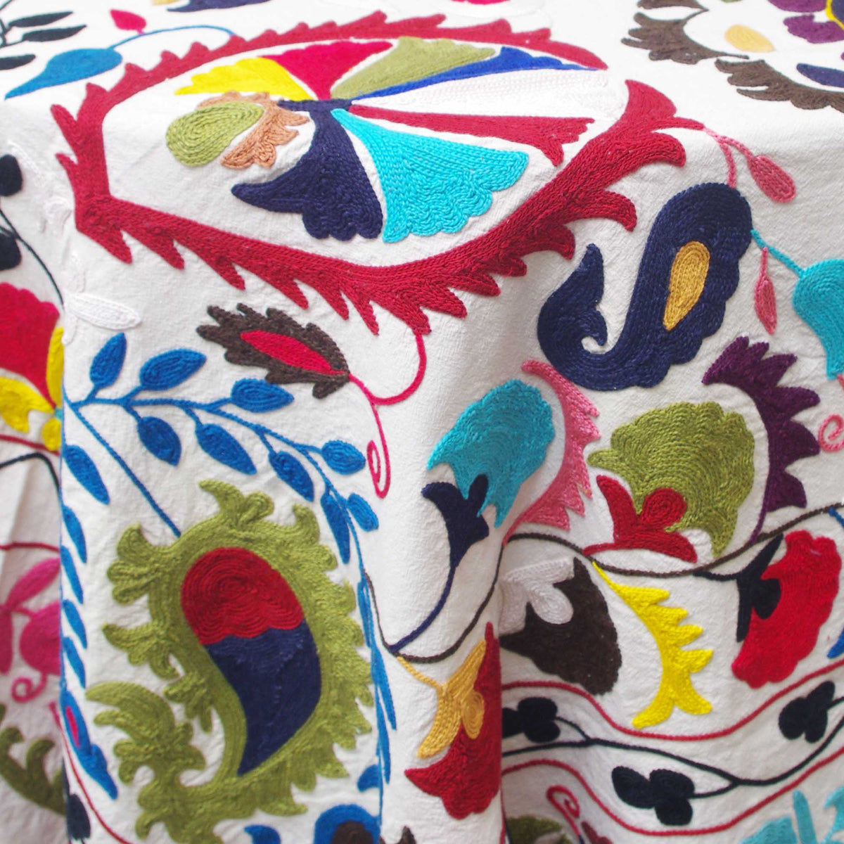 Uzbek Suzani Bedspread With Embroidery - Paisley Floral