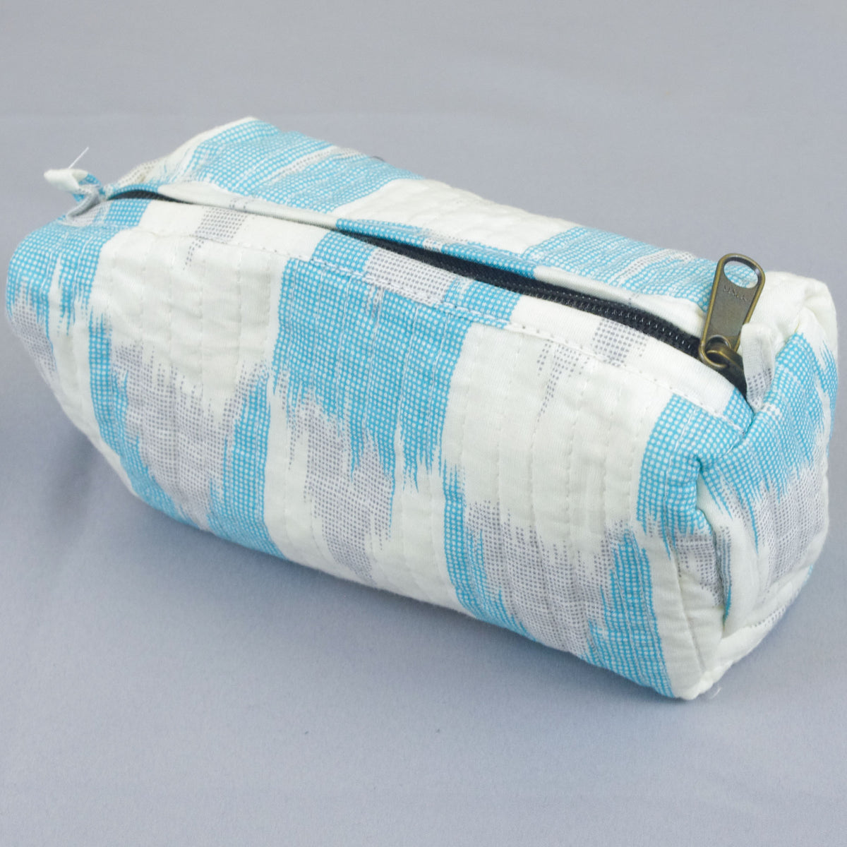 Set of 2 X Block Print Quilted Toiletry Bag - Blue & White Abstract