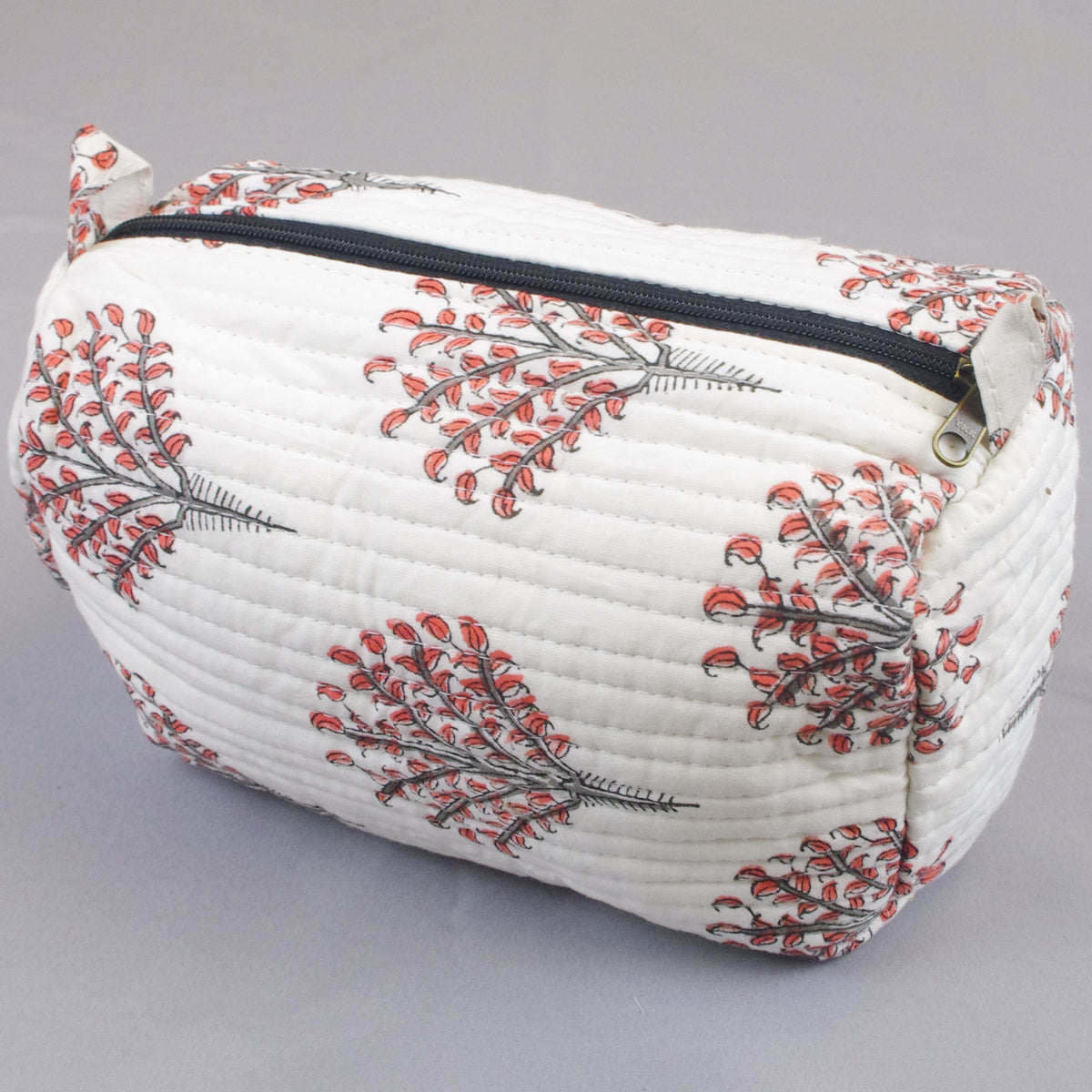 Block Print Quilted Toiletry Bag - White Ephedra