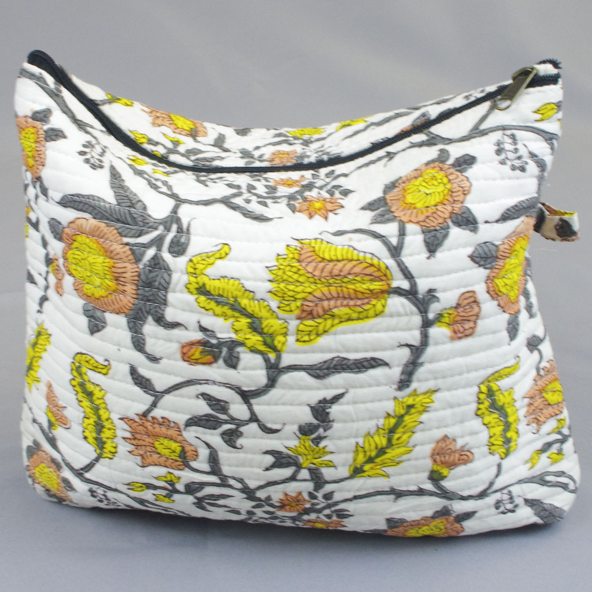 Square Shape Quilted Toiletry Bag - White Peony