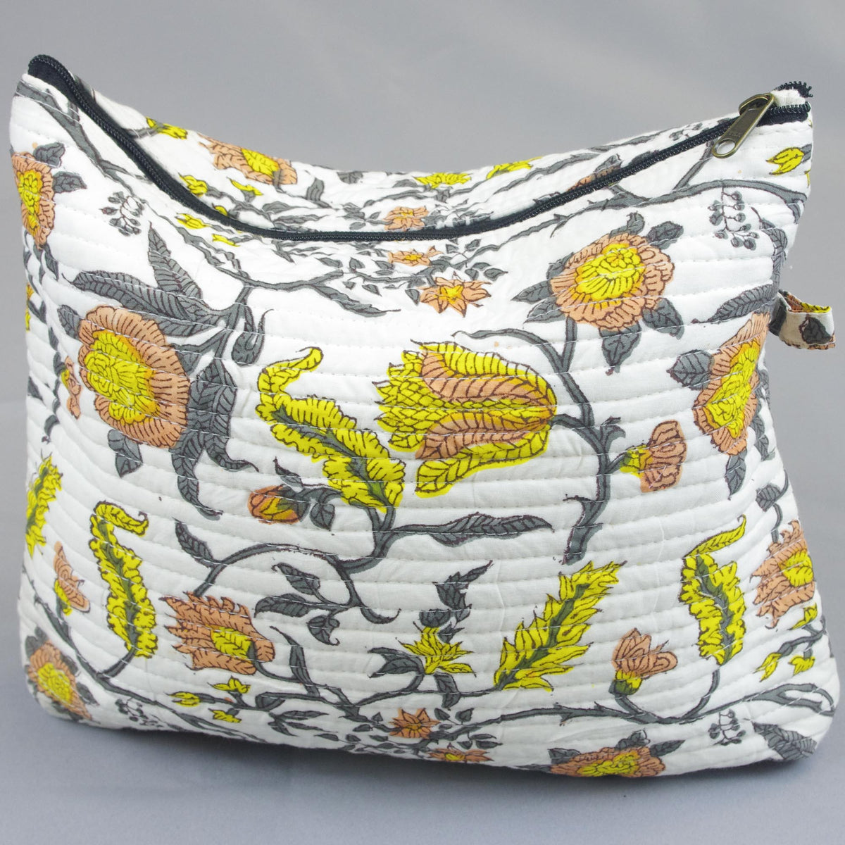 Square Shape Quilted Toiletry Bag - White Peony