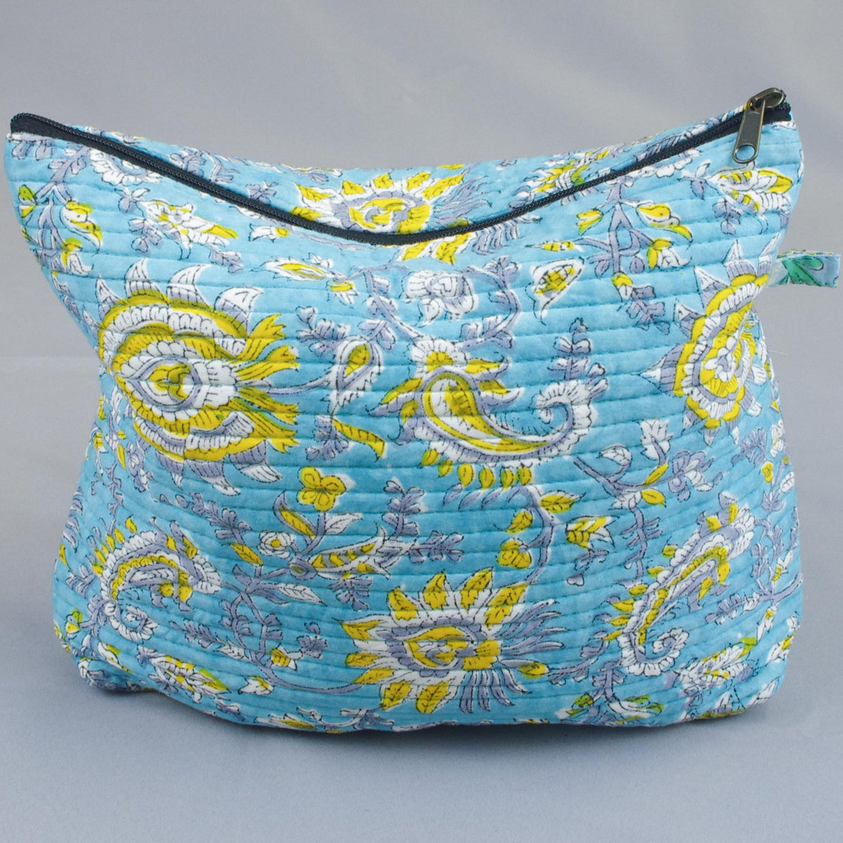 Square Shape Quilted Toiletry Bag - Blue Yellow Paisley