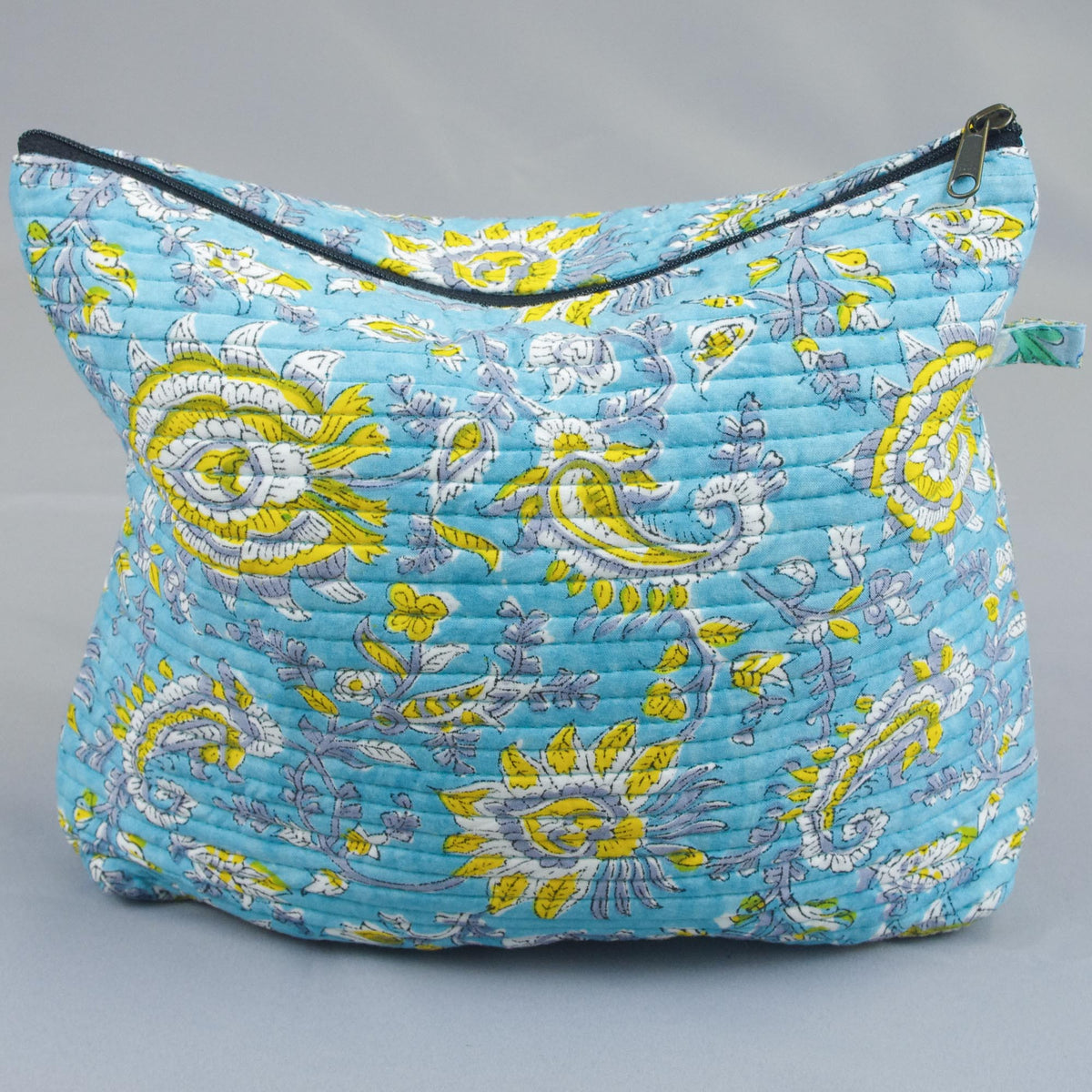 Square Shape Quilted Toiletry Bag - Blue Yellow Paisley