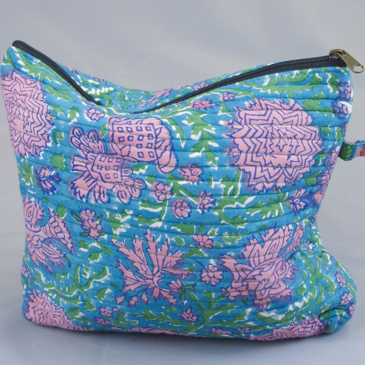 Square Shape Quilted Toiletry Bag - Blue Coral Charm
