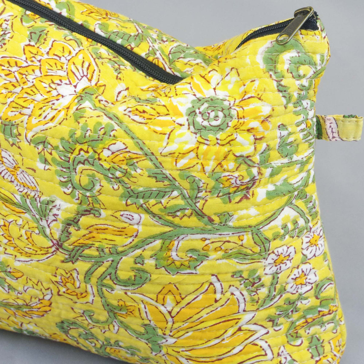 Square Shape Quilted Toiletry Bag - Classic Yellow Floral