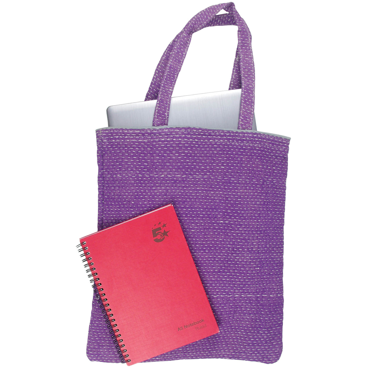 Vintage Fine Kantha Stitched Cotton Tote Bag- Plain Purple